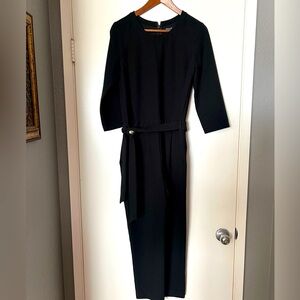 Madewell Sloan Jumpsuit Black Belted Textural Crepe Chopped Pleated Women Size 0